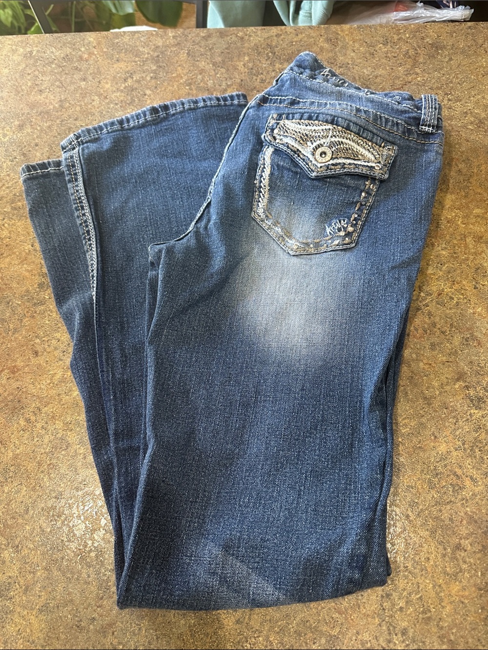 Ariya Dark Blue Boot Cut Jeans with Embroidered Back Pocket